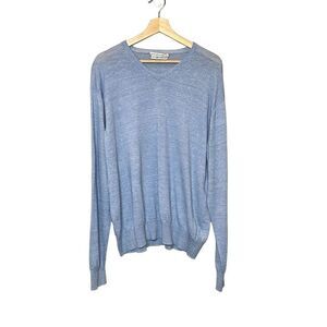 Peter Millar light blue merino wool and linen blend V-neck sweater size L
